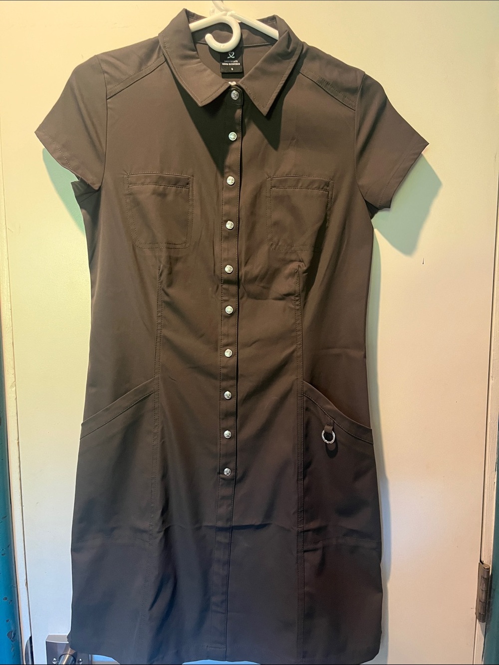 Women’s Short-Sleeve Shirt Dress in Dark Brown. Daily sports